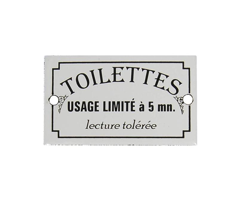 Au Bain de Marie door plate 'Toilettes usage limité', enamelled iron