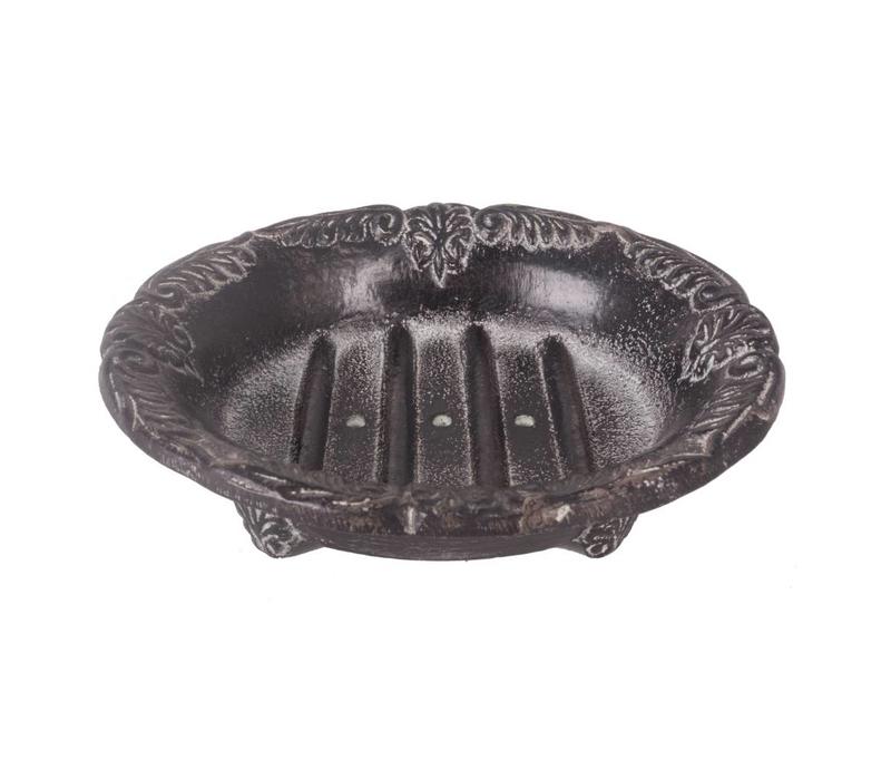 Au Bain de Marie oval soap dish 14,5x11,5 cm, antique finish, aluminum