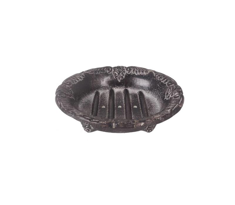 Au Bain de Marie small oval soap dish 10x8xH3 cm, antique finish, aluminum