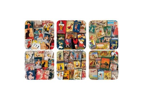 French Classics French Classics Set of 6 Coasters 10x10 cm "Affiches" Coated Cork