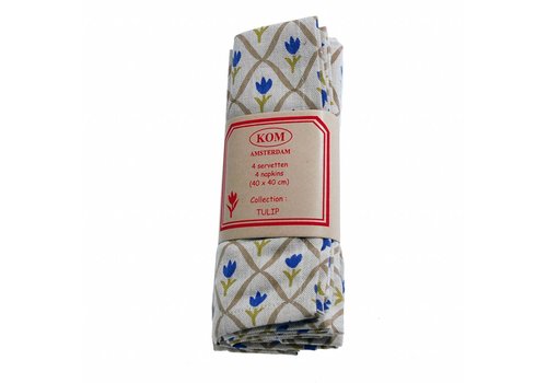 Kom Amsterdam Lot de 4 serviettes 40x40 cm Tulipe, Bleu