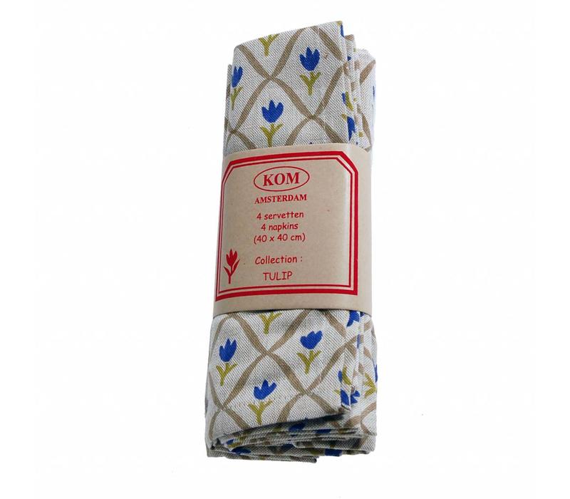 Kom Amsterdam Set 4 Napkins "Tulip" 40x40 cm, Blue