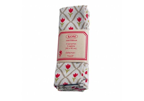 Kom Amsterdam Lot de 4 serviettes 40x40 cm Tulipe, Rouge