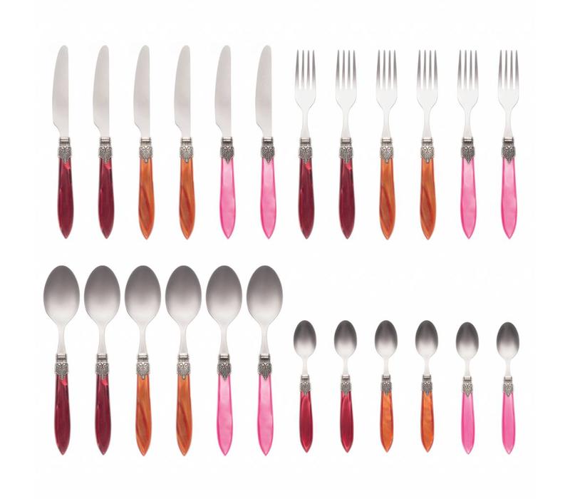 Murano Dinner Cutlery (24-piece) – For 6 People – 'Fire Mix' in Wooden Box | Italian Design