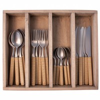 Java 24-piece Dinner cutlery set in wooden box, Light brown