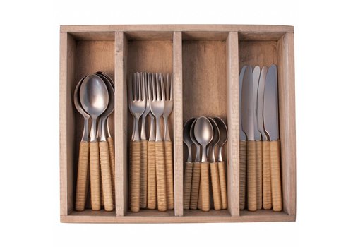 Kom Amsterdam Java 24-piece Dinner cutlery set in wooden box, Light brown