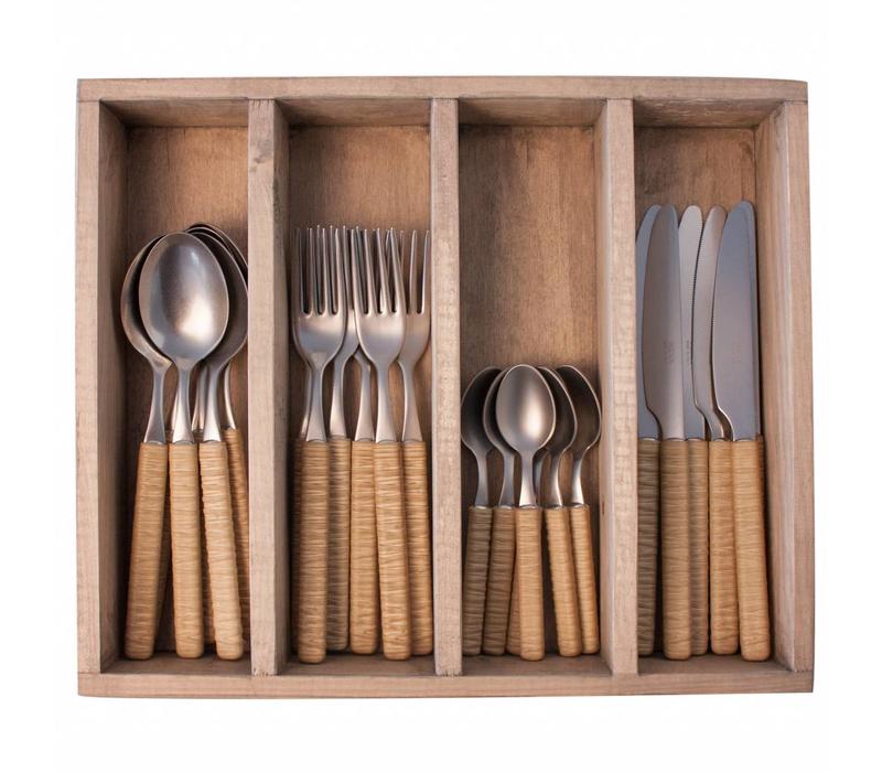 Service de couverts de table Java 24 pièces dans un coffret en bois, marron clair