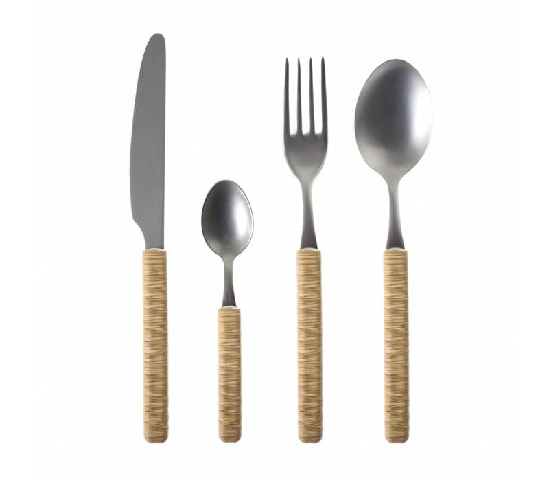 Service de couverts de table Java 24 pièces dans un coffret en bois, marron clair