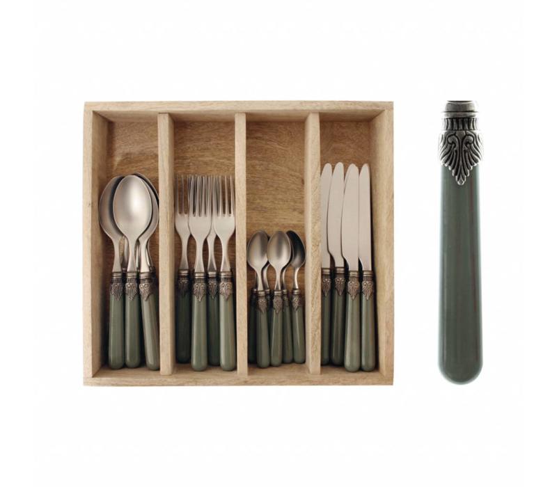 Vintage Moss Cutlery Set 24-pieces in Wooden Tray