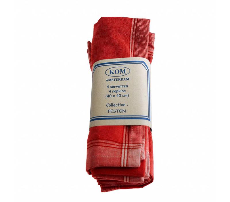 Set of 4 Napkins 40x40 cm Feston, Red