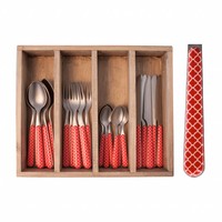 Provence Besteckset 24-Teilig Gitter Rot