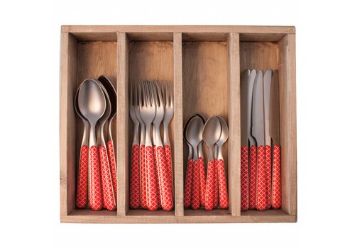 Provence Besteckset 24-Teilig Gitter Rot