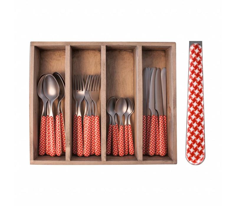 Provence Cutlery Set 24 pcs Pied de Poule Red