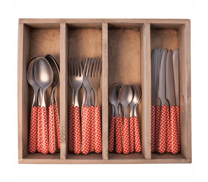 Provence Besteckset 24-Teilig Pied de Poule Rot