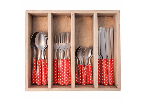 Kom Amsterdam Provence Cutlery Set 24 pcs Dot Red