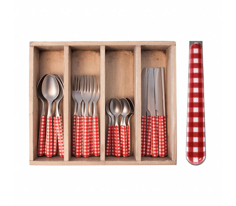 Provence Cutlery Set 24 pcs Check Red