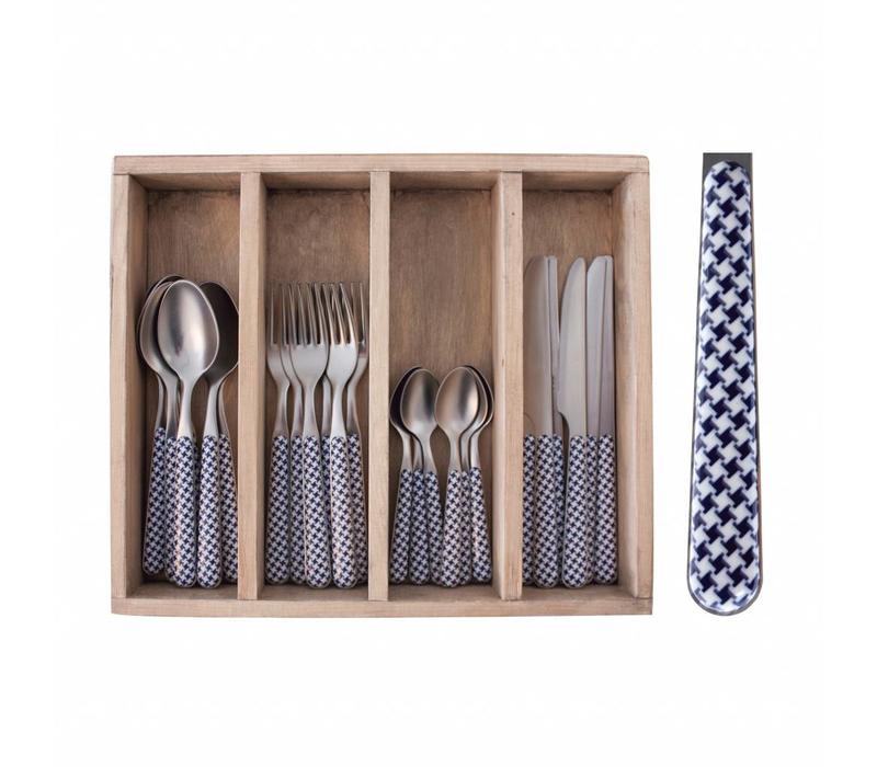 Provence Cutlery Set 24 pcs Pied de Poule Blue