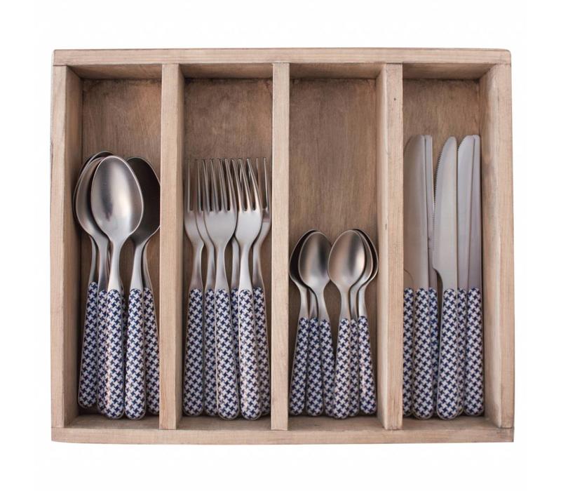 Provence Cutlery Set 24 pcs Pied de Poule Blue