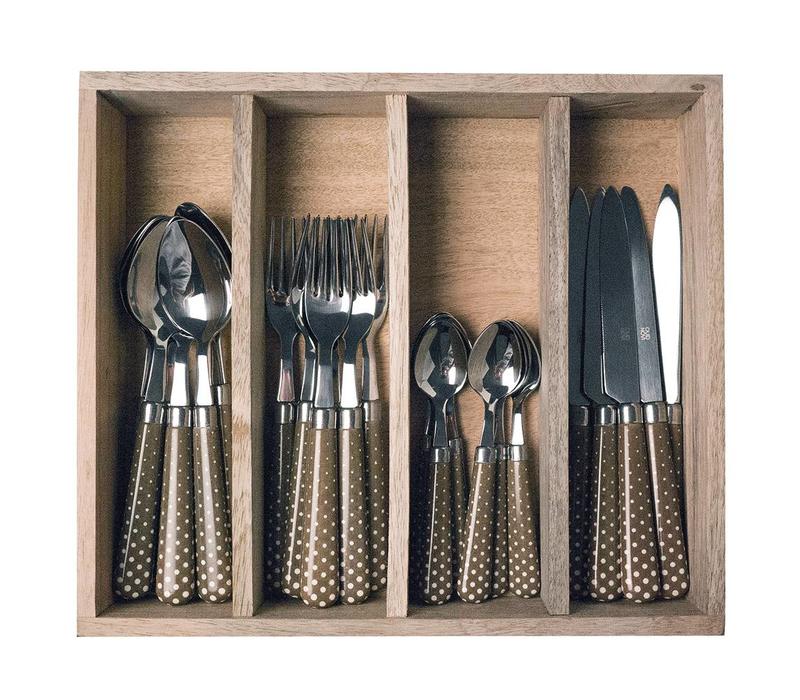 Campagne 24-piece Dinner Cutlery Set "Snow" in Cutlery Tray, Taupe Brown