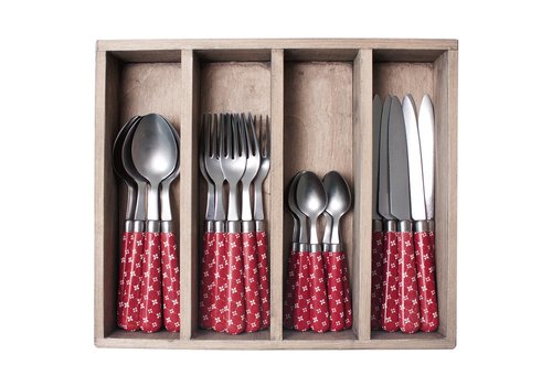 Kom Amsterdam Aktion 24-teiliges Tafelbesteck in Holzbox "Country Chic" 'Rot'