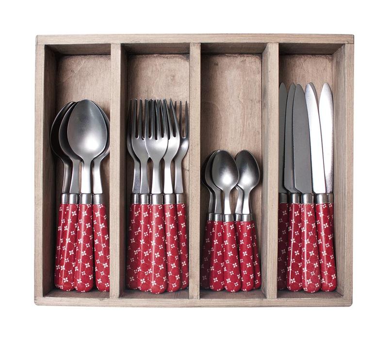 Campaign 24-Piece Dinner Cutlery Set in Wooden Box "Country Chic" 'Red'
