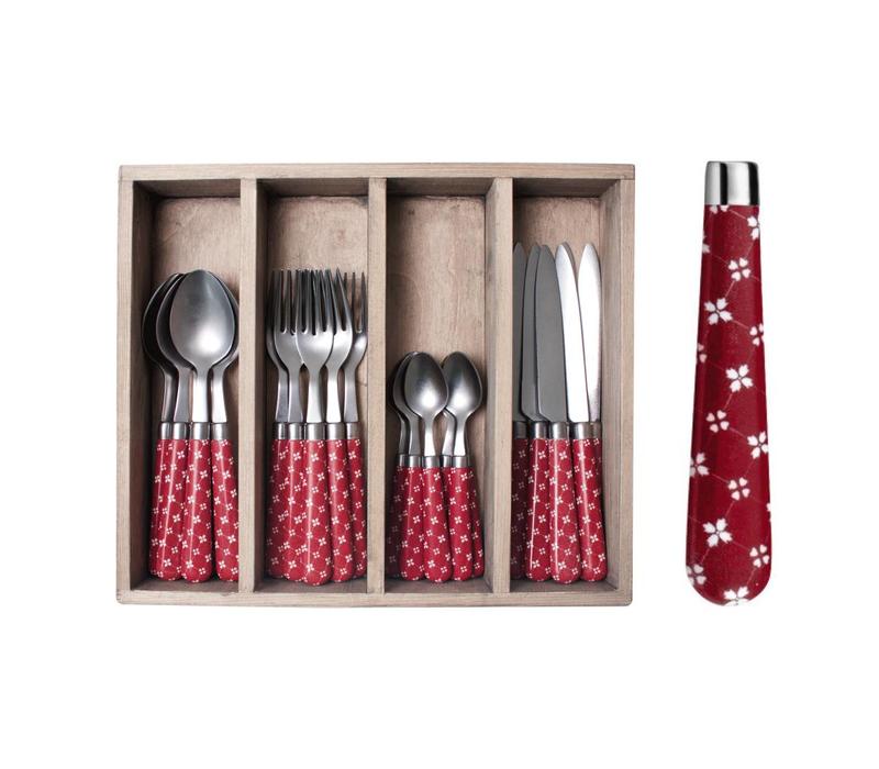 Ménagère 24 pièces « Country Chic » « Rouge » dans un coffret en bois