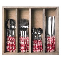 Ménagère 24 pièces Campagne dans un coffret en bois « Fleurs » « Rouge »