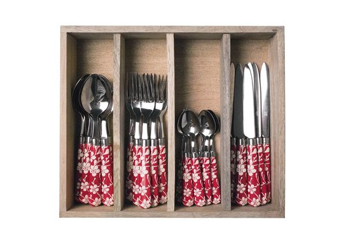 Aktion 24-teiliges Tafelbesteck in Holzbox "Blumen" 'Rot'
