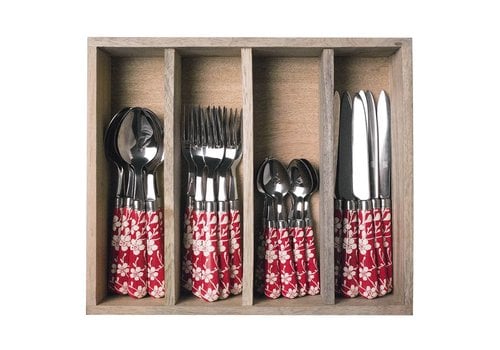 Campaign 24-Piece Dinner Cutlery Set in Wooden Box "Flowers" 'Red'