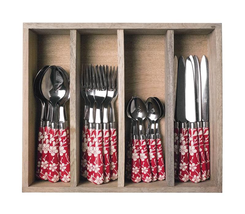 Campagne 24-piece Dinner Cutlery Set "Flower" in Cutlery Tray, Red