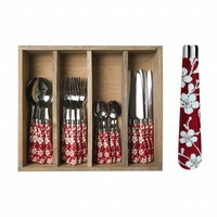 Ménagère 24 pièces Campagne dans un coffret en bois « Fleurs » « Rouge »