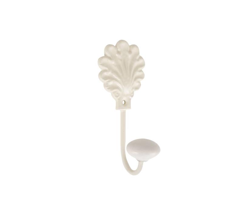 Hook with Porcelain Knob H14 cm Iron, Cream