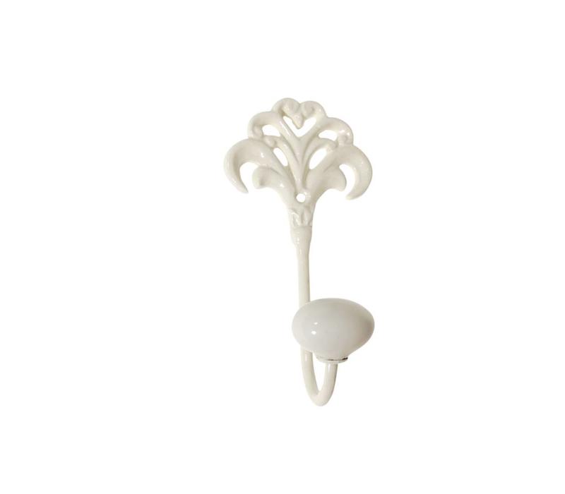 Hook with Porcelain Knob H13 cm Iron, Cream