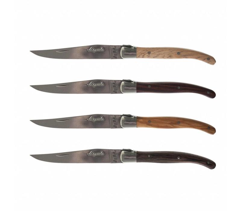 Laguiole Premium 4 Steak Knives Mixed Wood