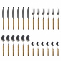 Java 24-piece Dinner cutlery set in wooden box, Light brown