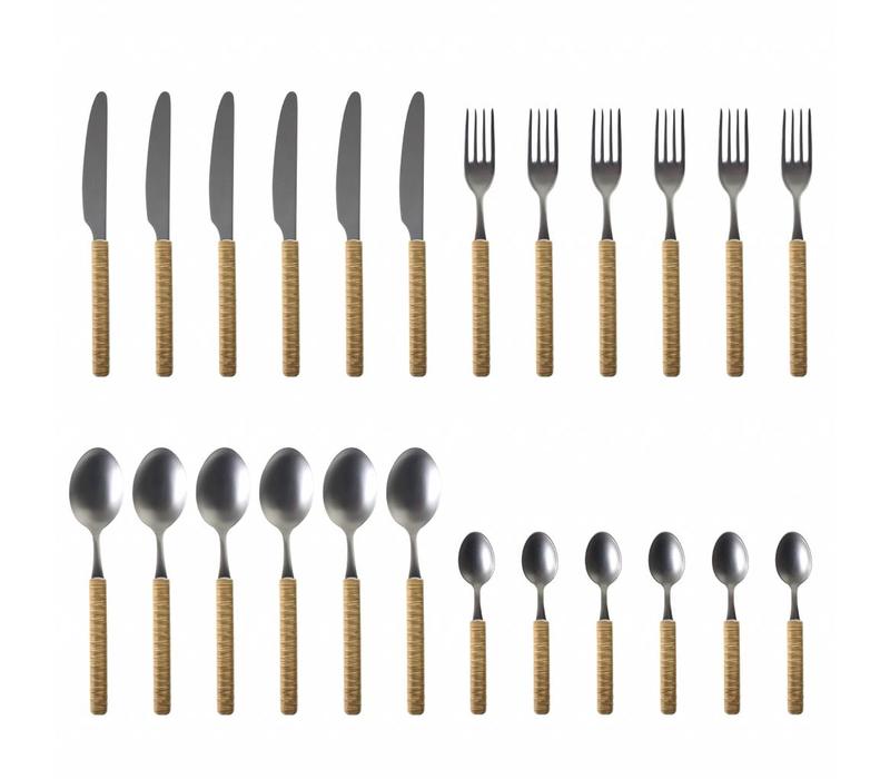 Java 24-piece Dinner cutlery set in wooden box, Light brown