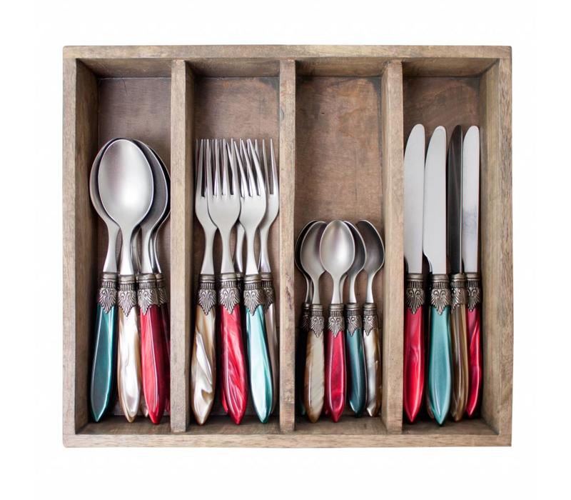 Murano Couverts de table (24 pièces) – Pour 6 personnes – 'Mélange de Noël' dans un coffret en bois | Design italien
