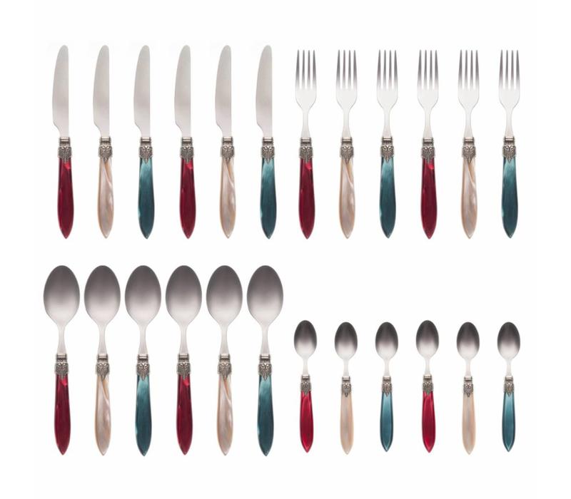 Murano Dinner Cutlery (24-piece) – For 6 People – 'Christmas Mix' in Wooden Box | Italian Design