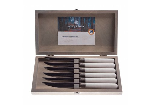 Antique Wood 6 Steak Knives Larch Wood