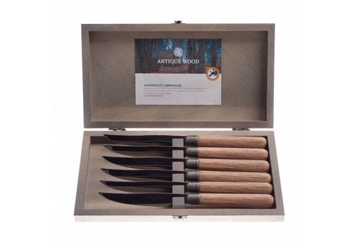 Antique Wood 6 Steak Knives Pine Wood