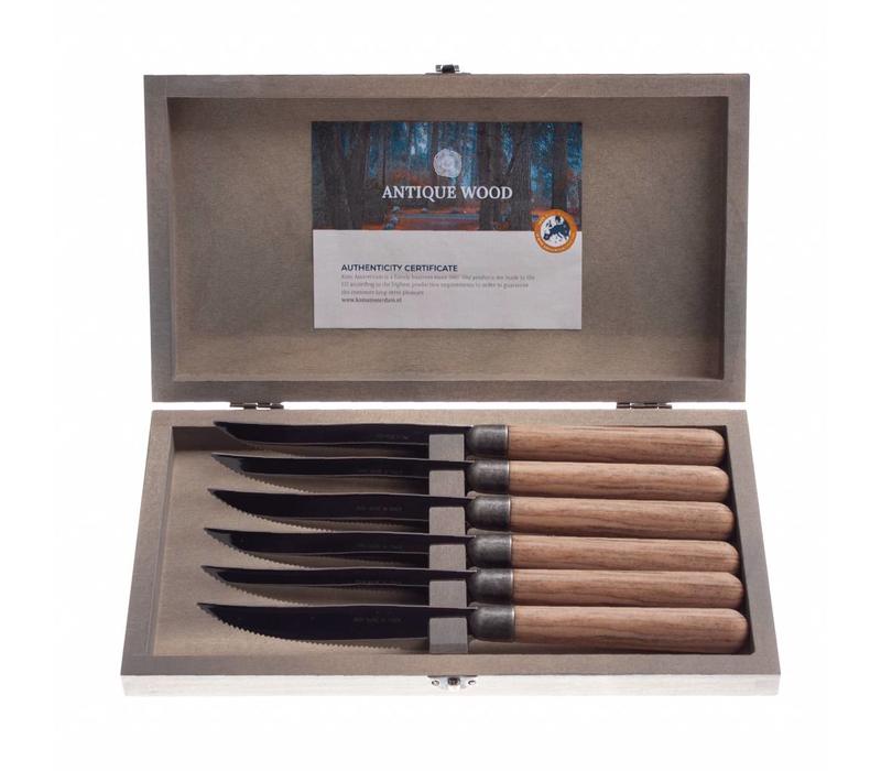 Antique Wood 6 Steakmessen Dennenhout