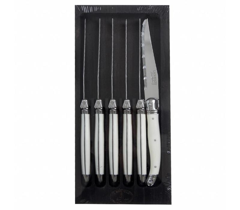 Laguiole 6 steak knives white in display