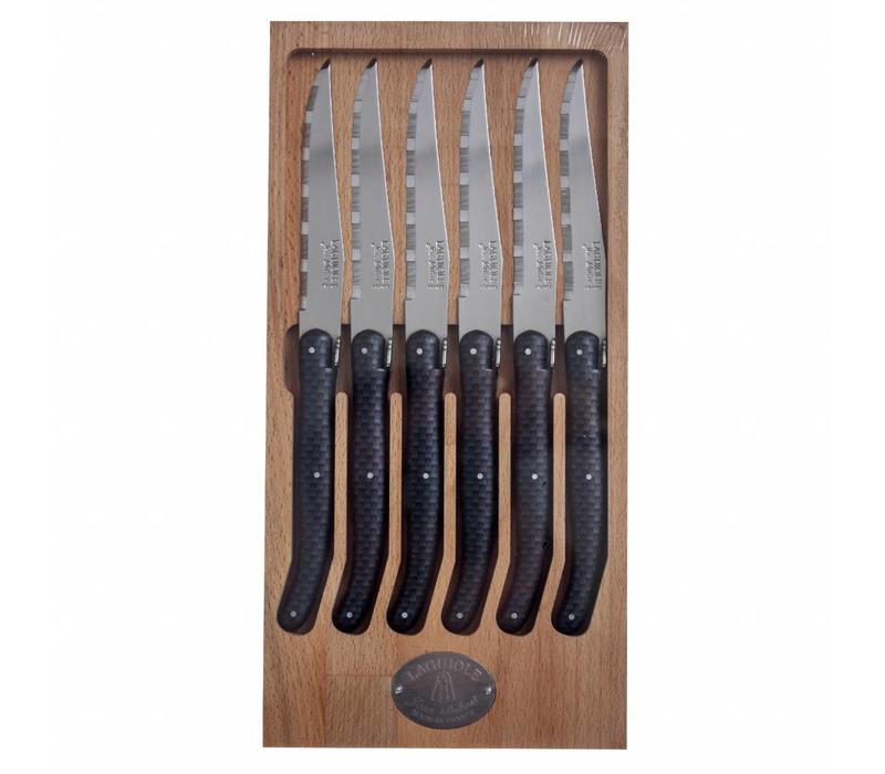 Laguiole 6 steak knives black pattern in display