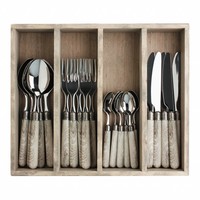 Premium 'Antique Wood' Cutlery with Wooden Handles 6-Person - 24-Piece Stainless Steel, Dishwasher Safe, Elegant Wooden Case
