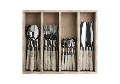 Kom Amsterdam Antique Wood 6-Person Cutlery Set - 24 Pieces 'French Oak' in Wooden Gift Box