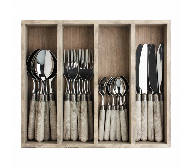 Premium 'Antique Wood' Besteck mit Holzgriffen für 6 Personen - 24-teilig, Edelstahl, Spülmaschinenfest, Elegante Holzbox