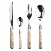 Premium 'Antique Wood' Cutlery with Wooden Handles 6-Person - 24-Piece Stainless Steel, Dishwasher Safe, Elegant Wooden Case