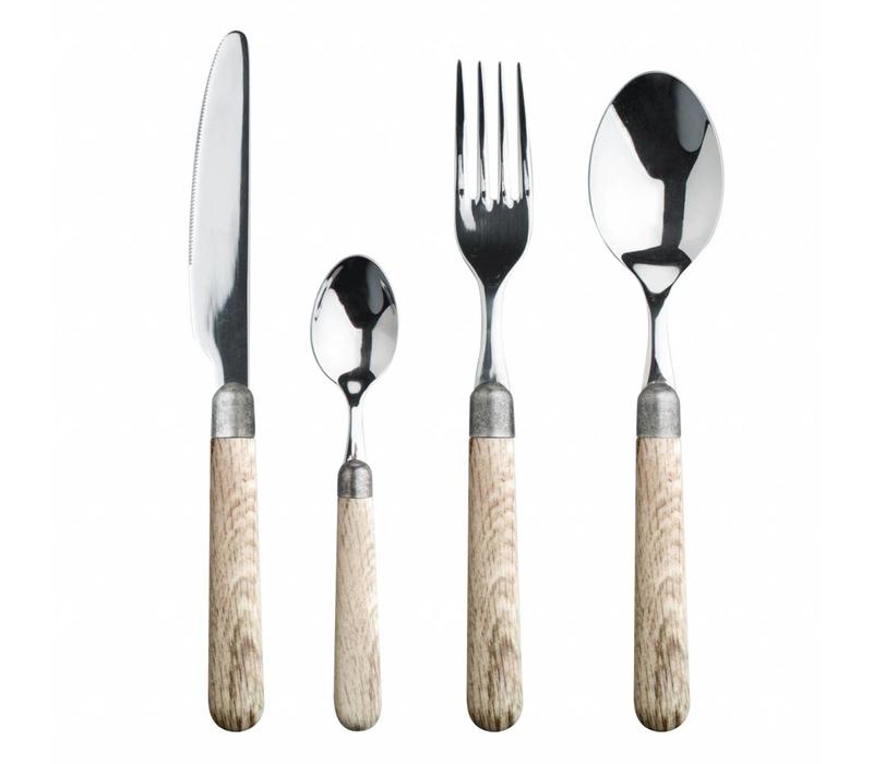 Couverts Premium 'Antique Wood' avec Poignées en Bois pour 6 Personnes - 24 Pièces en Acier Inoxydable, Passe au Lave-vaisselle, Élégante Boîte en Bois