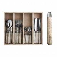 Couverts Premium 'Antique Wood' avec Poignées en Bois pour 6 Personnes - 24 Pièces en Acier Inoxydable, Passe au Lave-vaisselle, Élégante Boîte en Bois