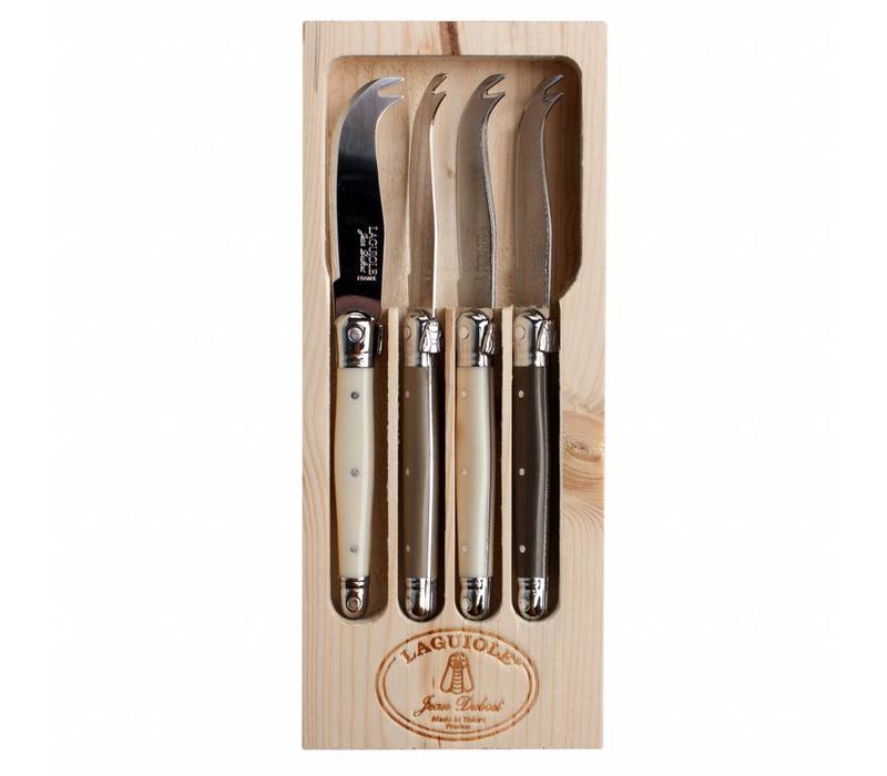 Laguiole 4 cheese knives Linen in display